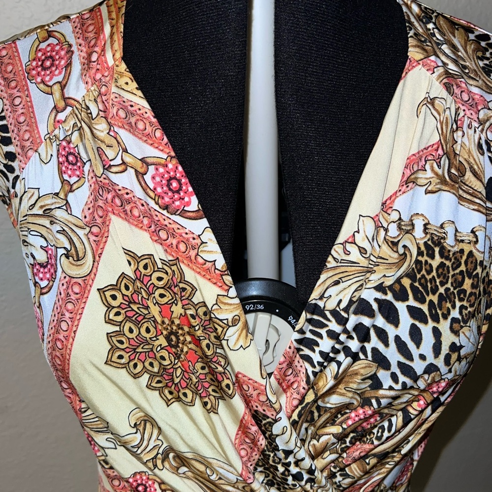 Cache Ornate Print Blouse with Pink and Gold Accents